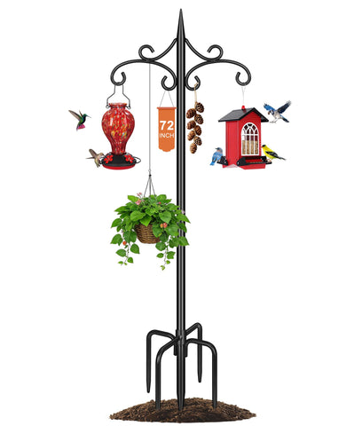 Tegarbed heavy-duty double shepherd hook with 5-prong base anchors sturdy garden displays.