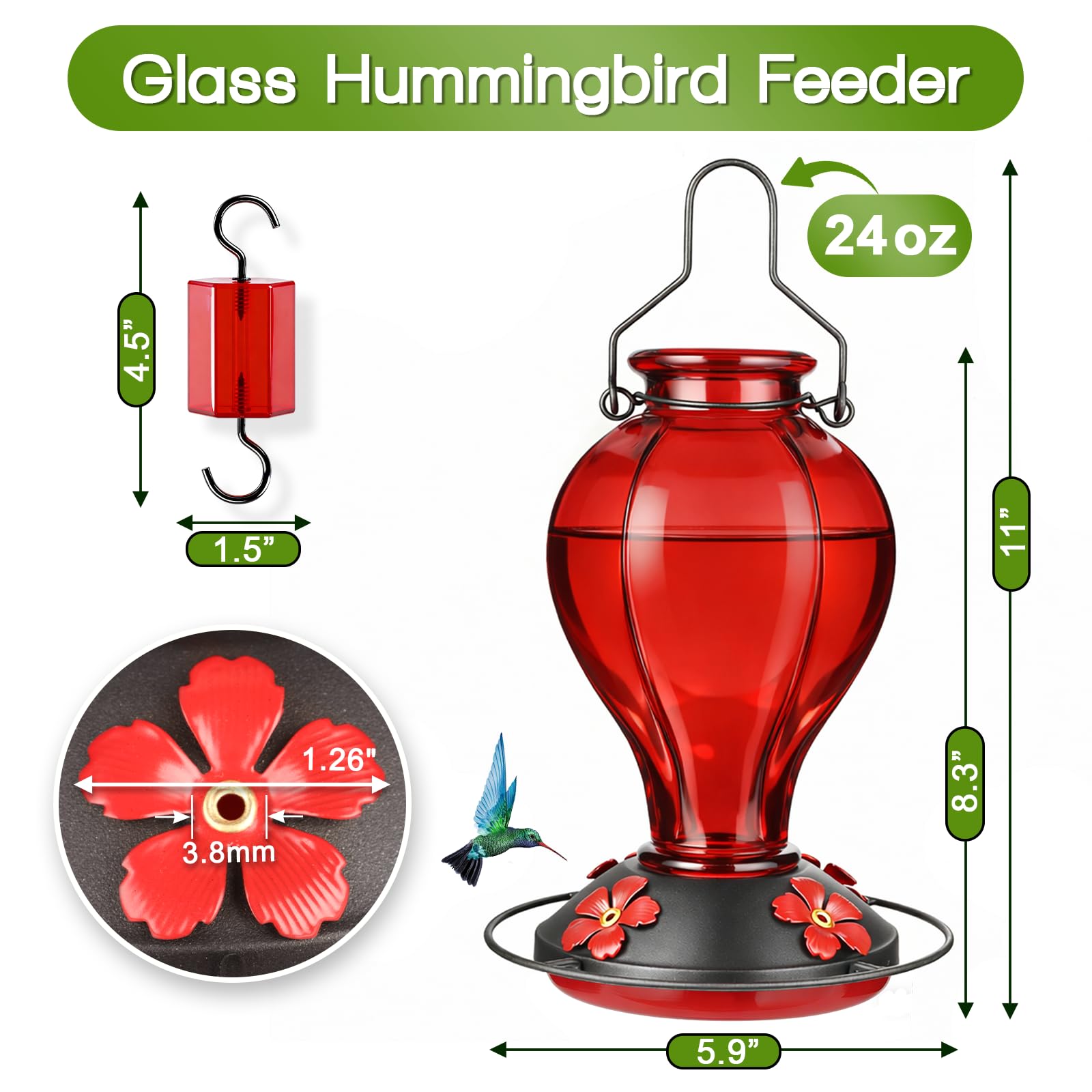 Tegarbed hummingbird feeder with ant moat protecting nectar for longer enjoyment