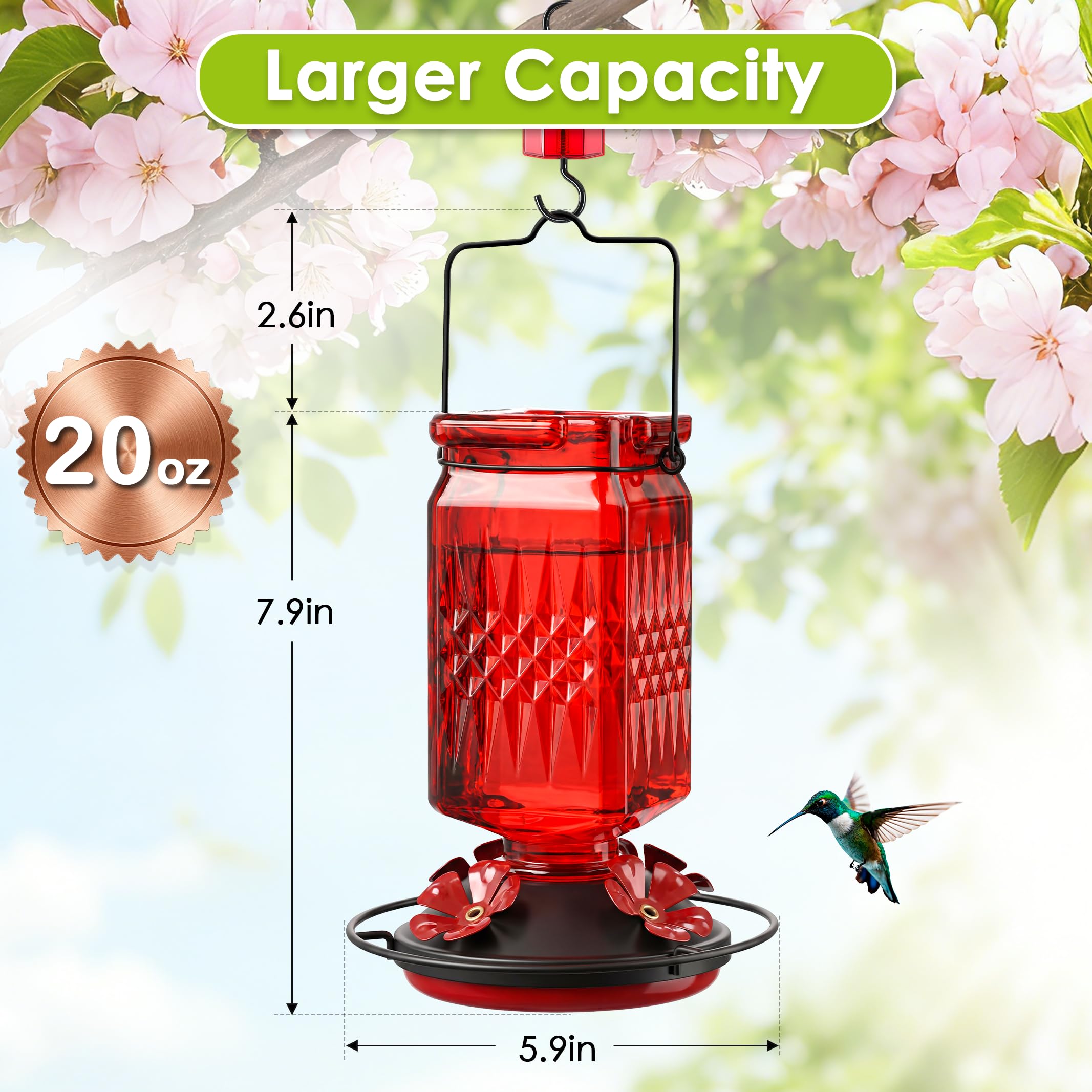 Tegarbed hummingbird feeder bee-guard-ports protects nectar while inviting birds