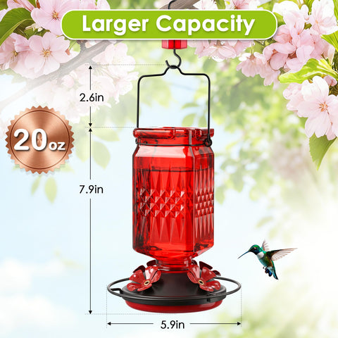 Tegarbed hummingbird feeder bee-guard-ports protects nectar while inviting birds