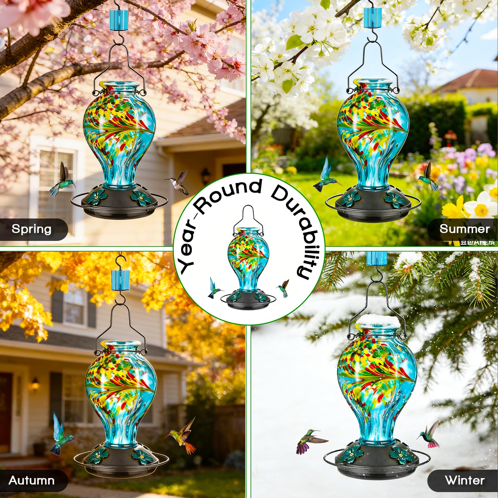 Tegarbed clear glass lets you monitor nectar levels at a glance.