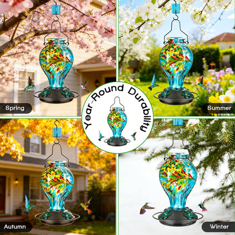 Tegarbed clear glass lets you monitor nectar levels at a glance.