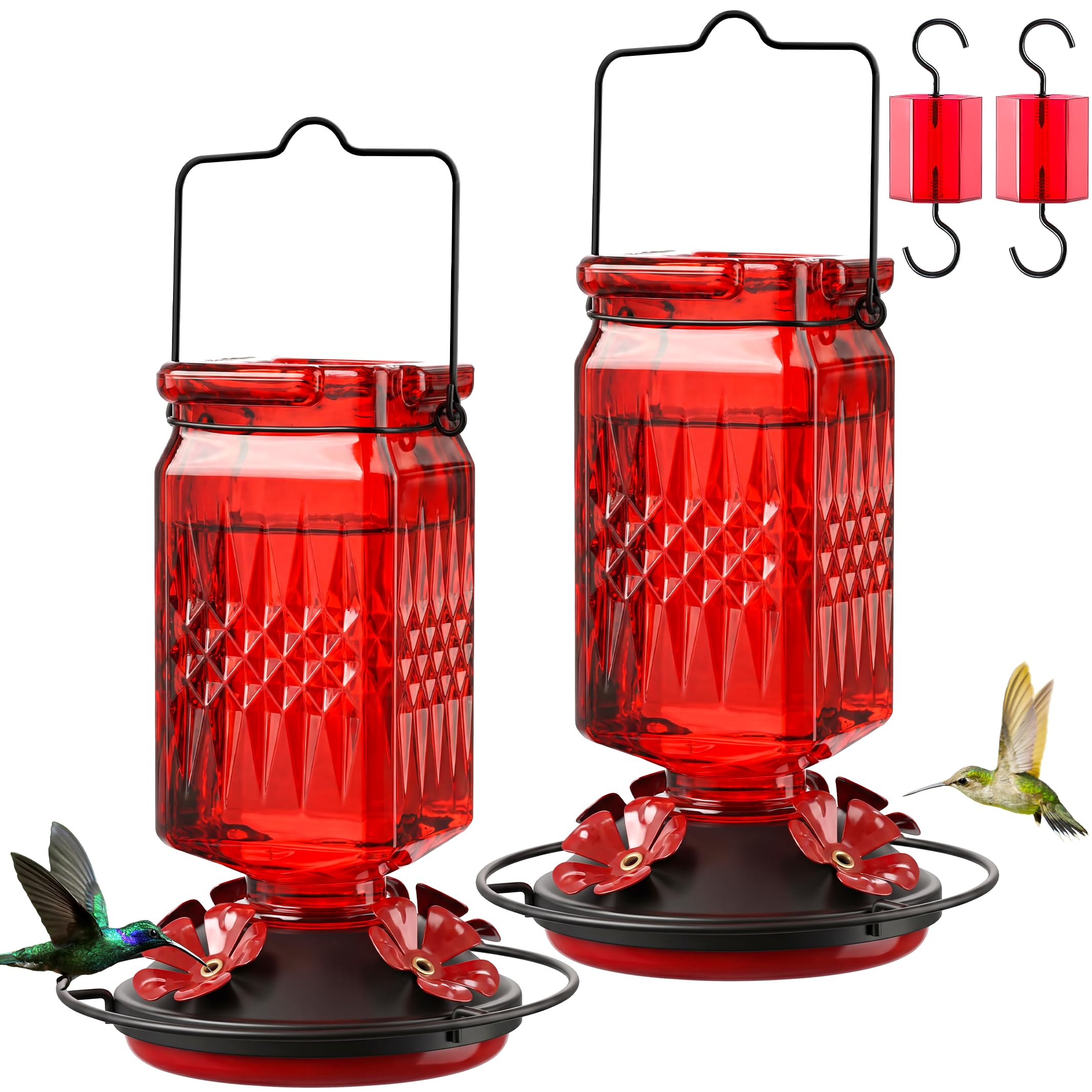 Tegarbed hummingbird feeder glass outdoors 2-pack hanging in garden for year-round nectar viewing