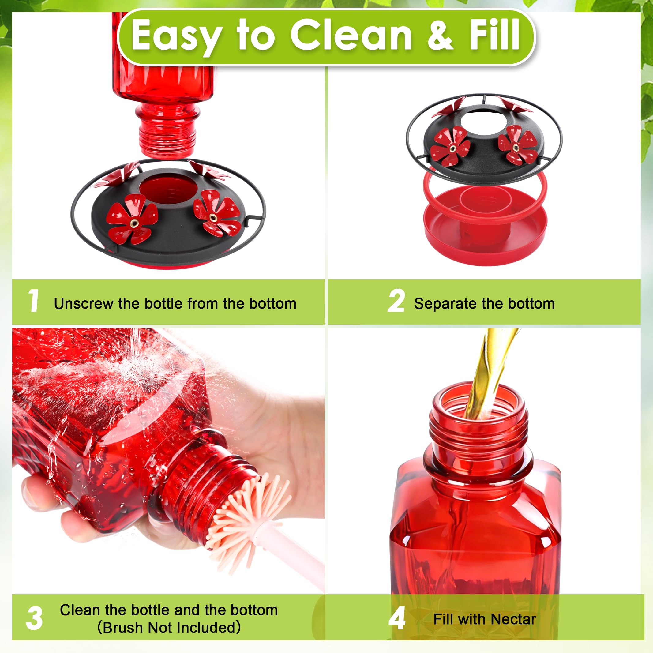 Tegarbed hummingbird feeder wide-mouth makes cleaning and refilling quick