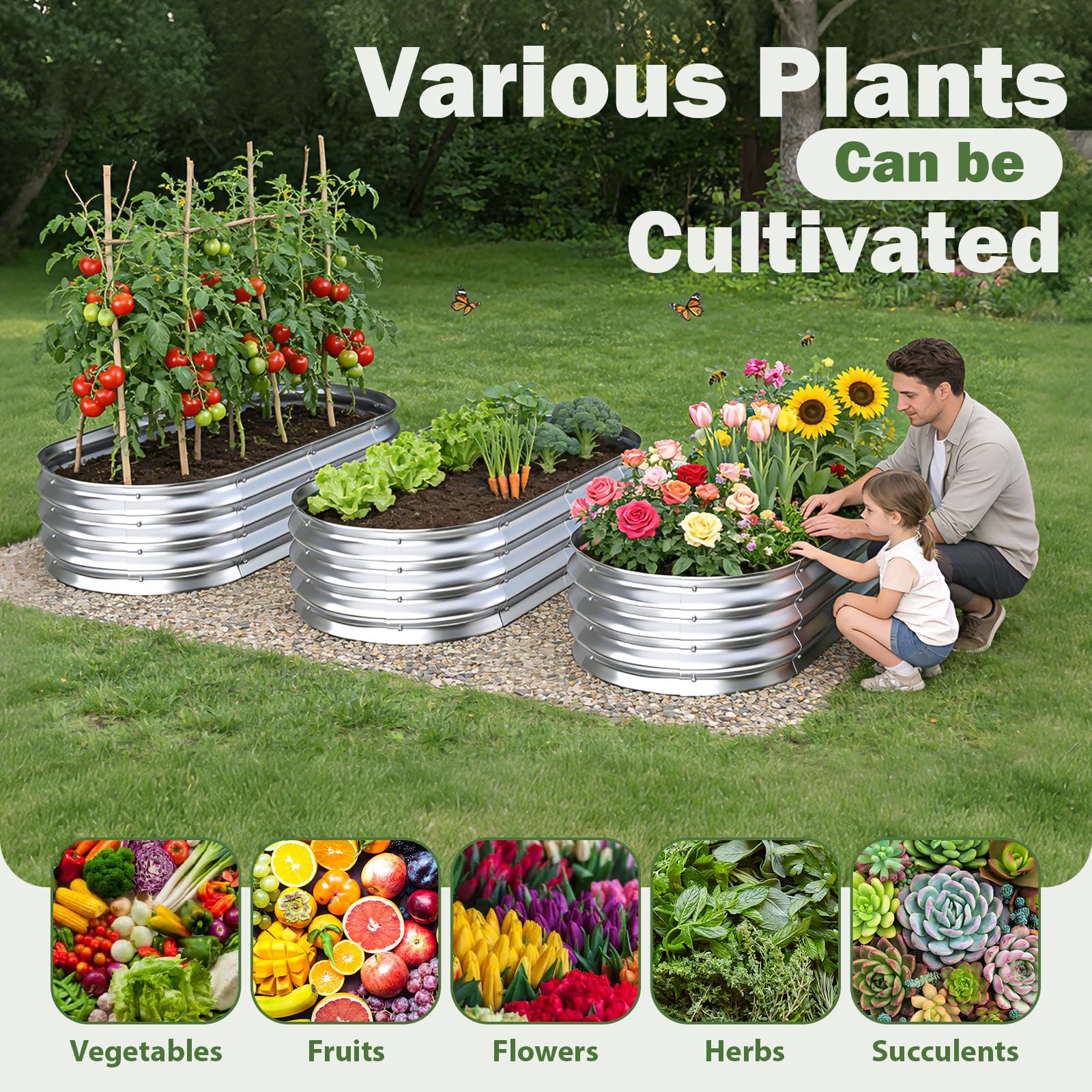 Tegarbed open-bottom design garden bed providing natural drainage and root access.