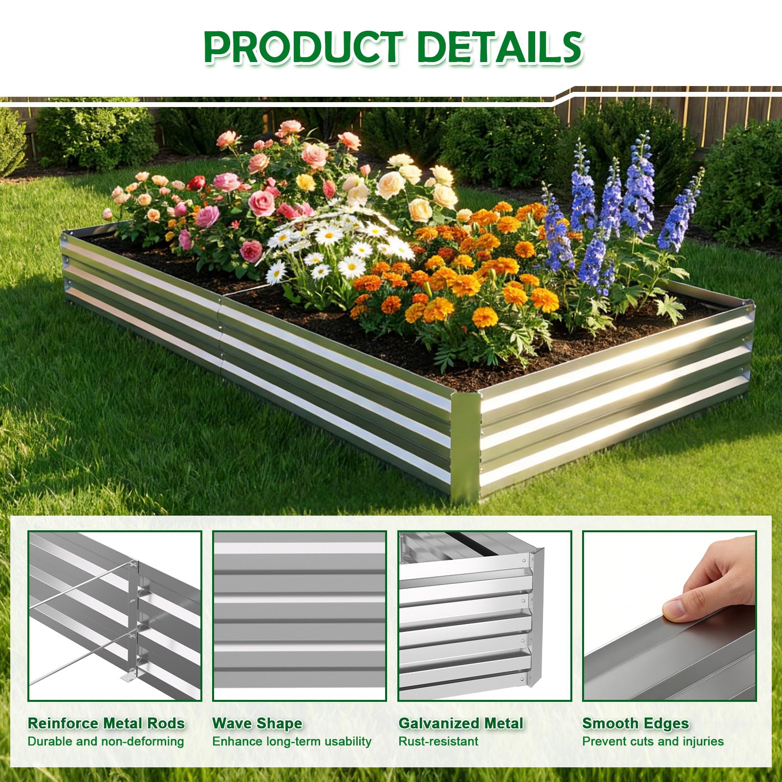 Tegarbed open-bottom design enables drainage and root access to native soil.