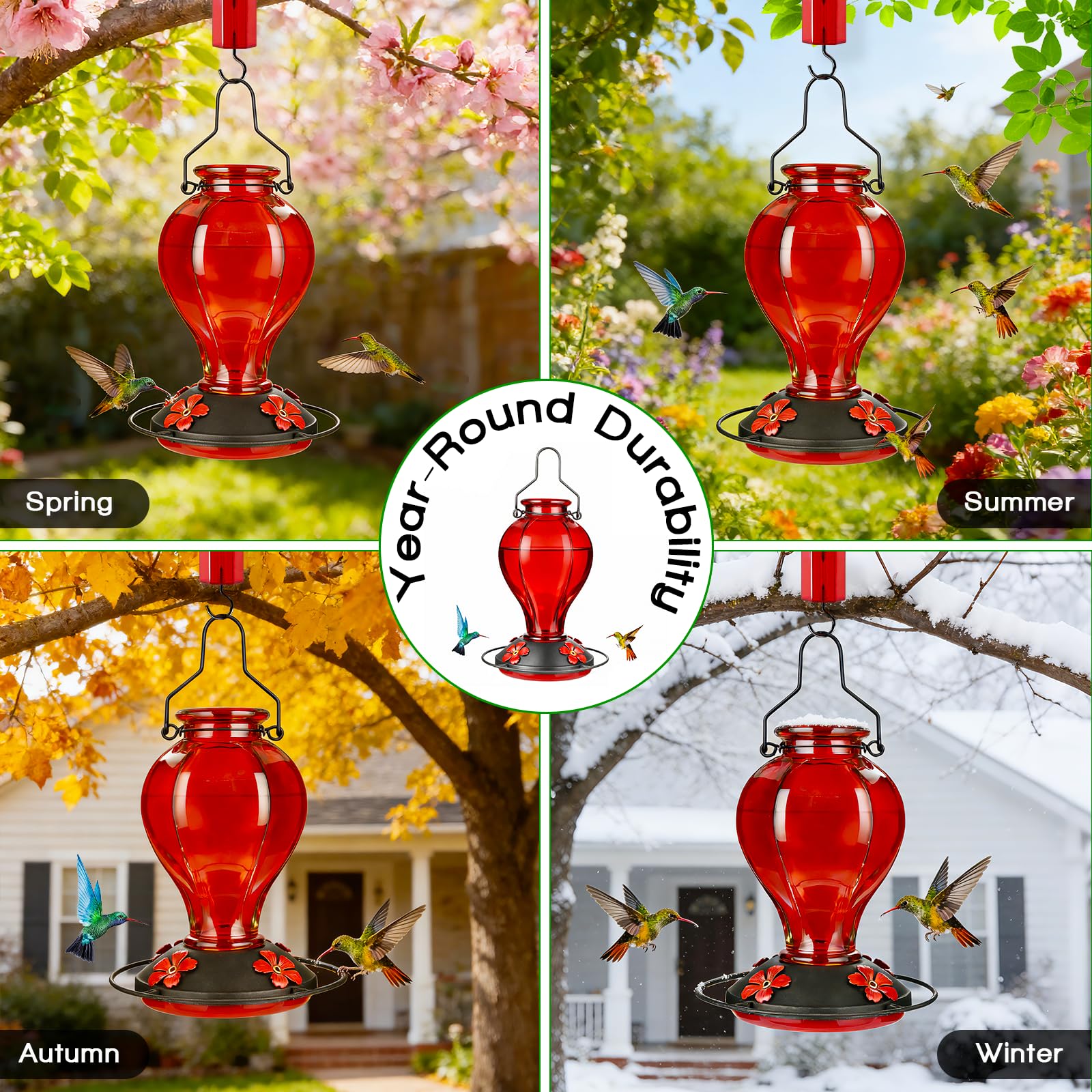Tegarbed red glass hummingbird feeder adding vibrant color to your garden