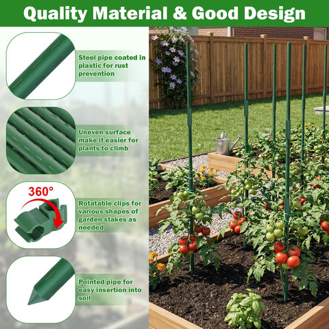 Tegarbed rotatable clips attach stems gently for flexible staking configurations.
