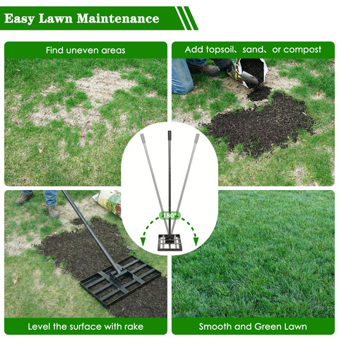 Tegarbed stainless steel rake closeup highlights durable finish.