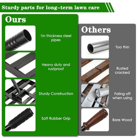 Tegarbed stainless-steel rake-teeth deliver durability while evenly distributing soil and sand.