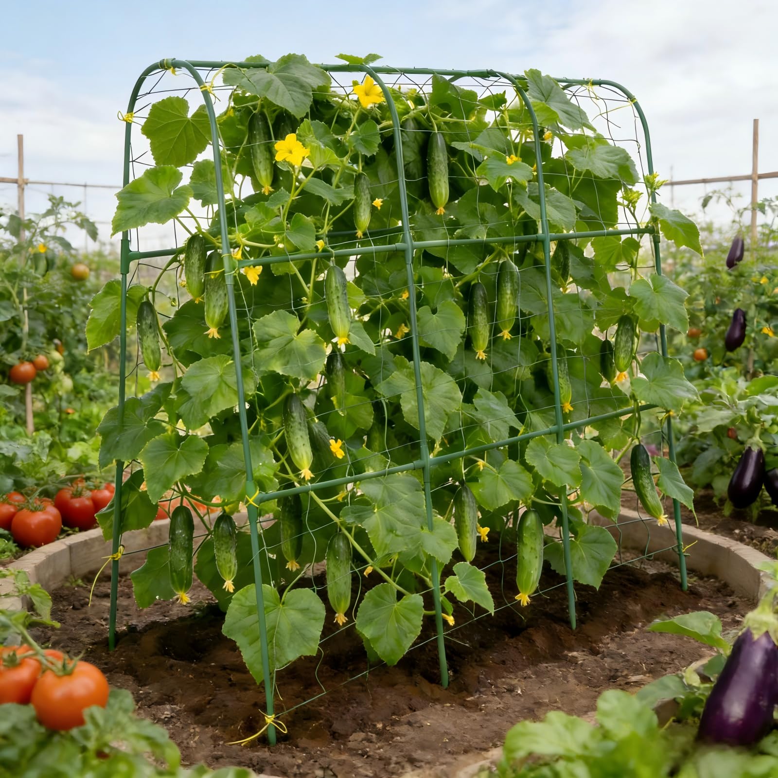 Tegarbed trellis shows tool-free assembly for quick setup.