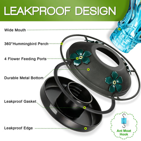 Tegarbed ant moat and wide mouth simplify refills while keeping nectar clean.