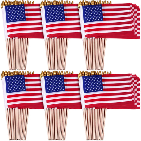 Tegeme mini US flag on a wooden stick, perfect for quick yard decor.