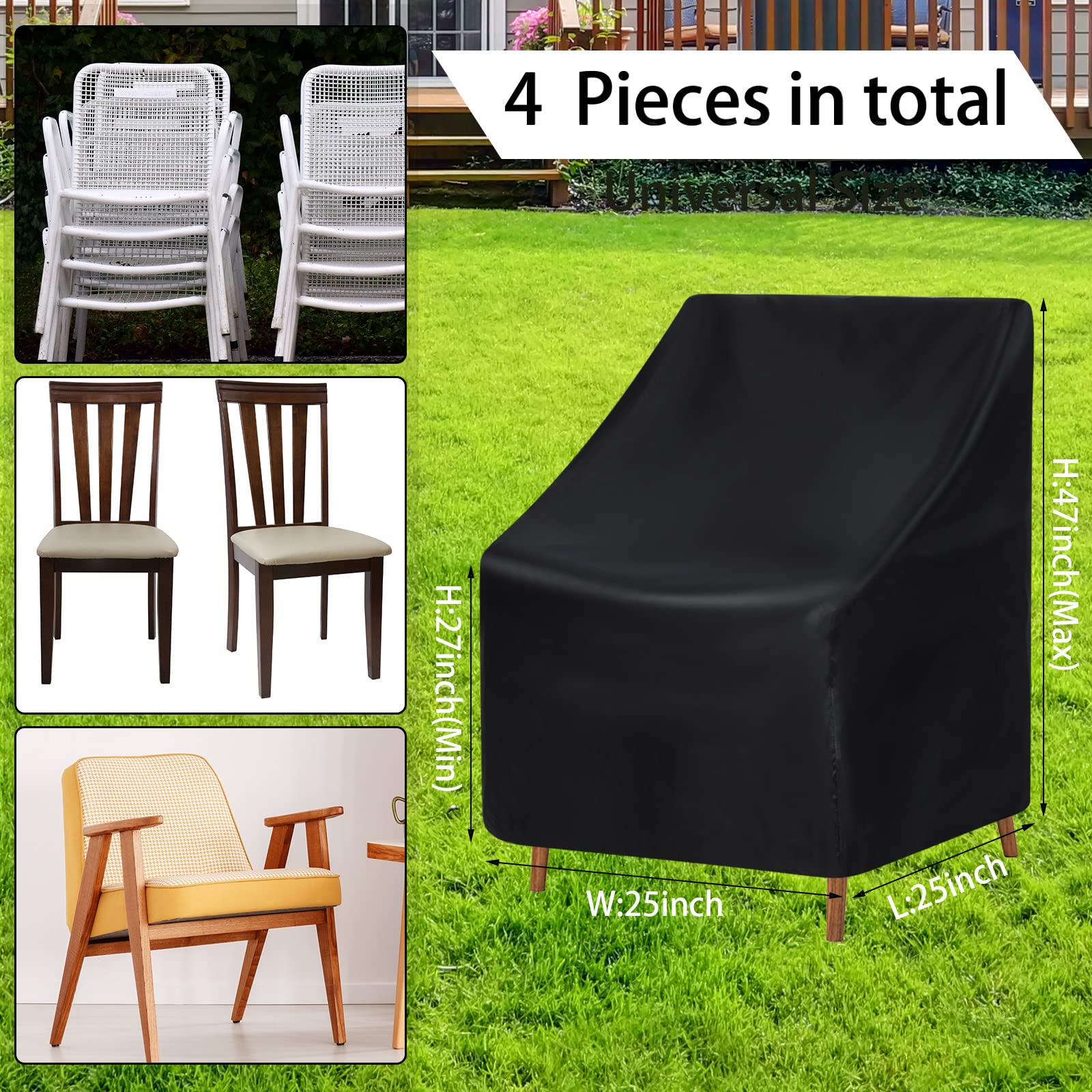 Tegeme stacking chair cover demonstrates tight-fit protection.