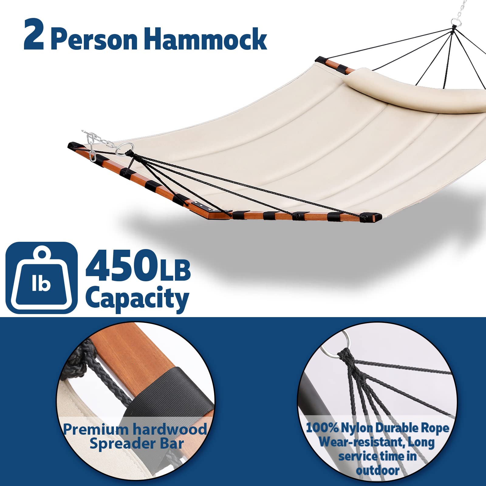 TEGERDEGER hammock polyester fabric provides soft padding and color fastness.