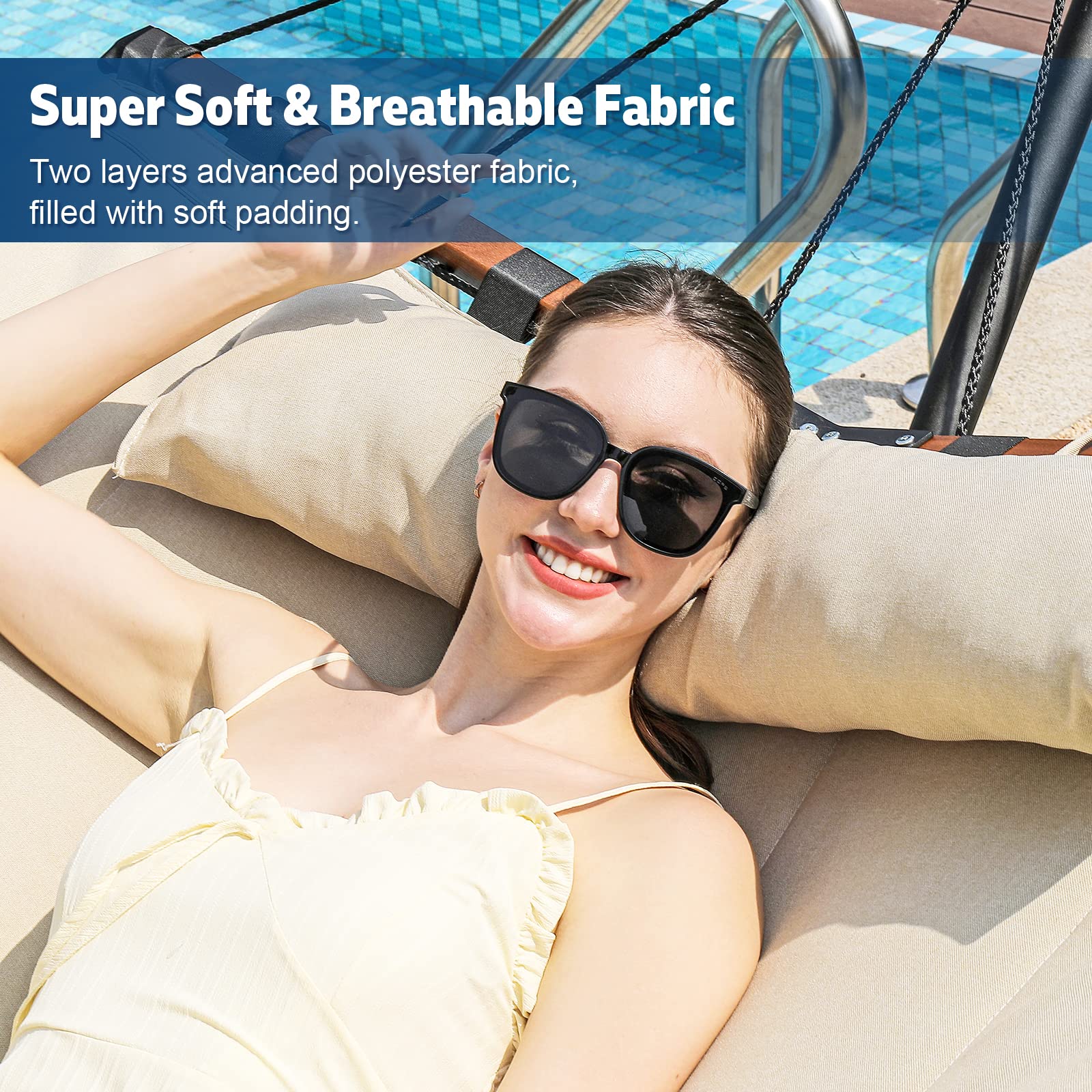 TEGERDEGER hammock v-spreader bar highlights stable seating and anti-flip design.