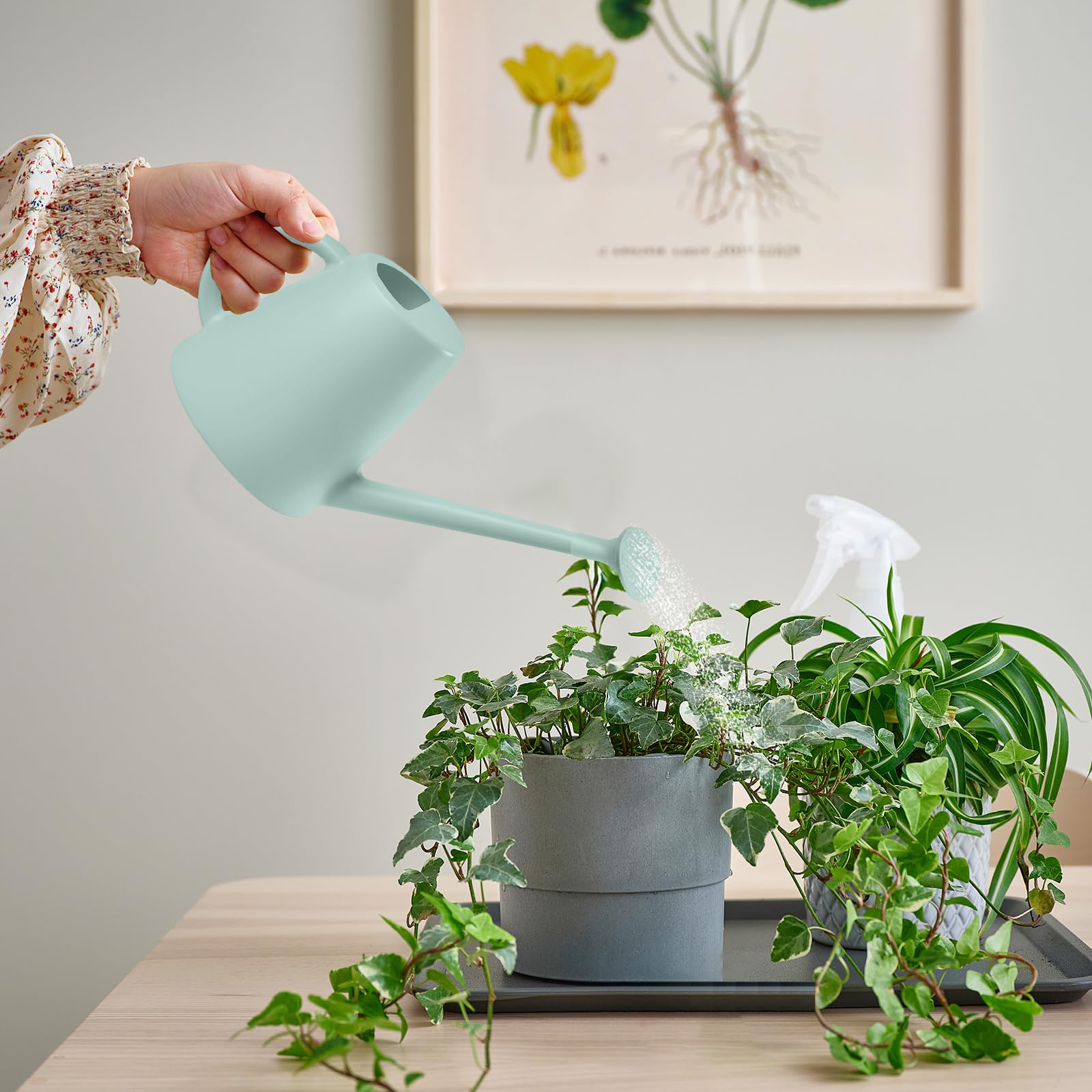 TEIUKAX light green watering can adds style to gardening tasks.