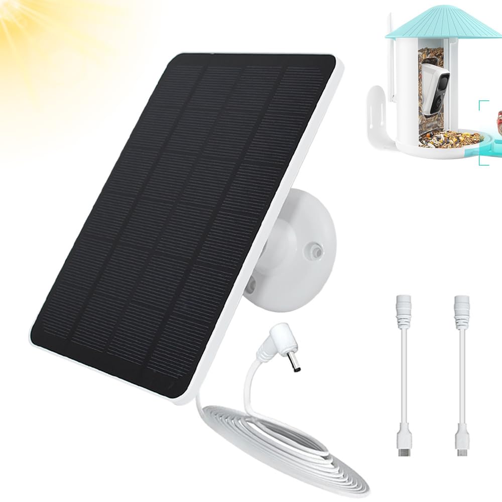 TEKCAM 4W solar panel powers bird feeder cameras outdoors during daylight
