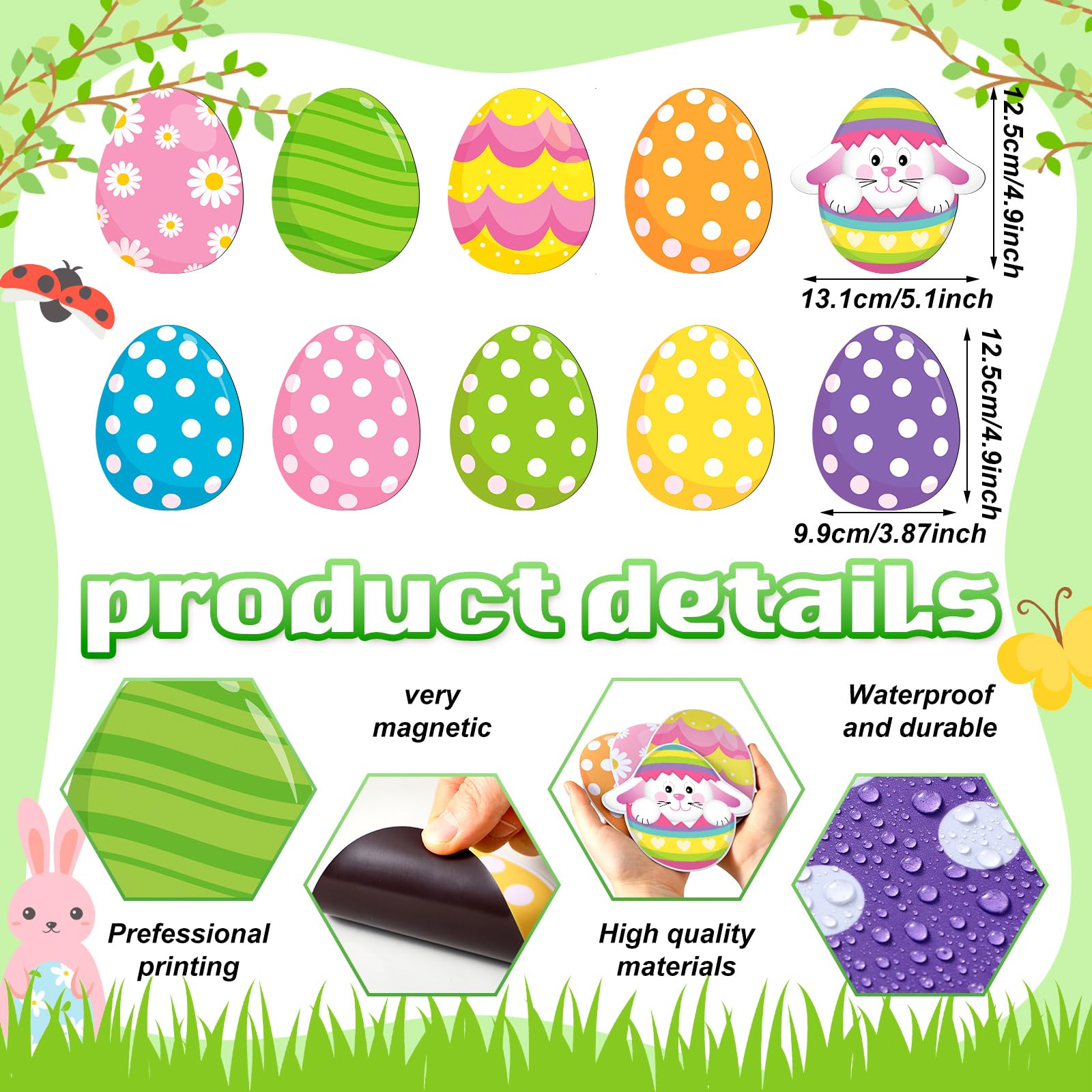 Tellegloww colorful egg-pattern magnet set brightens doors and metal surfaces for Easter vibes.