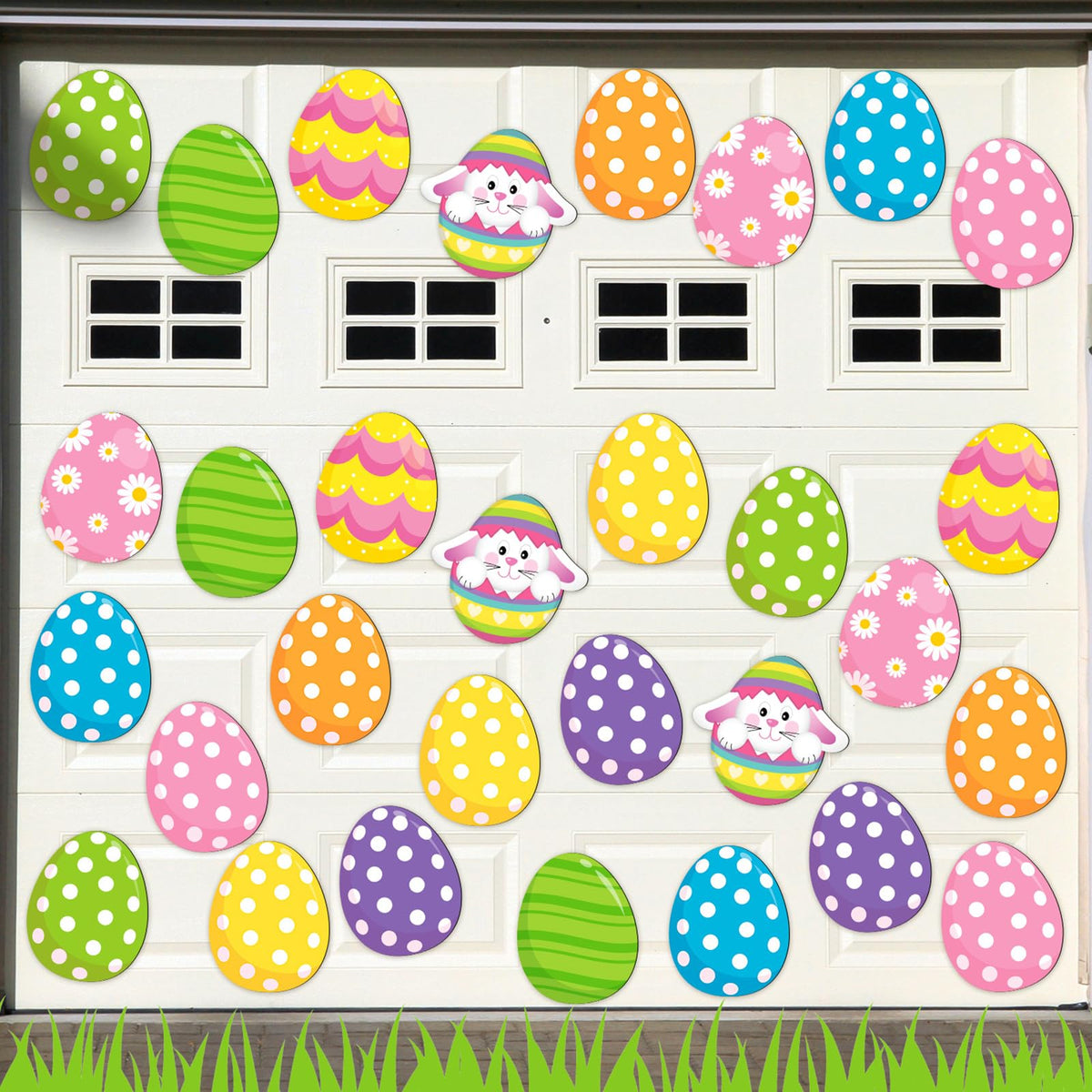 Tellegloww Easter egg garage door magnet with flower and rabbit design for festive curb appeal.