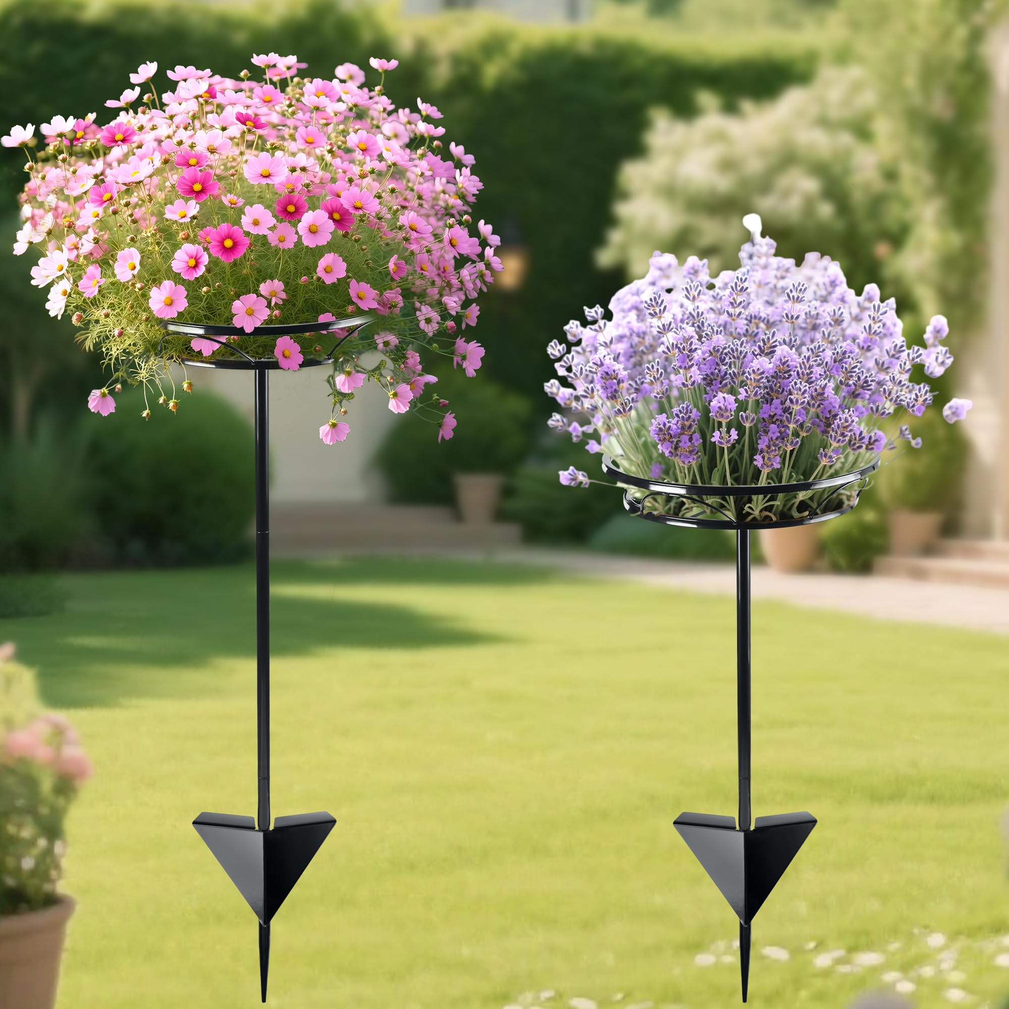 Tellingyou black metal plant stand with ground stake ensures stable outdoor setup