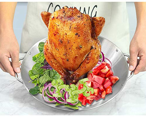 Tellshun stainless steel chicken roaster with center shelf for versatile roasting