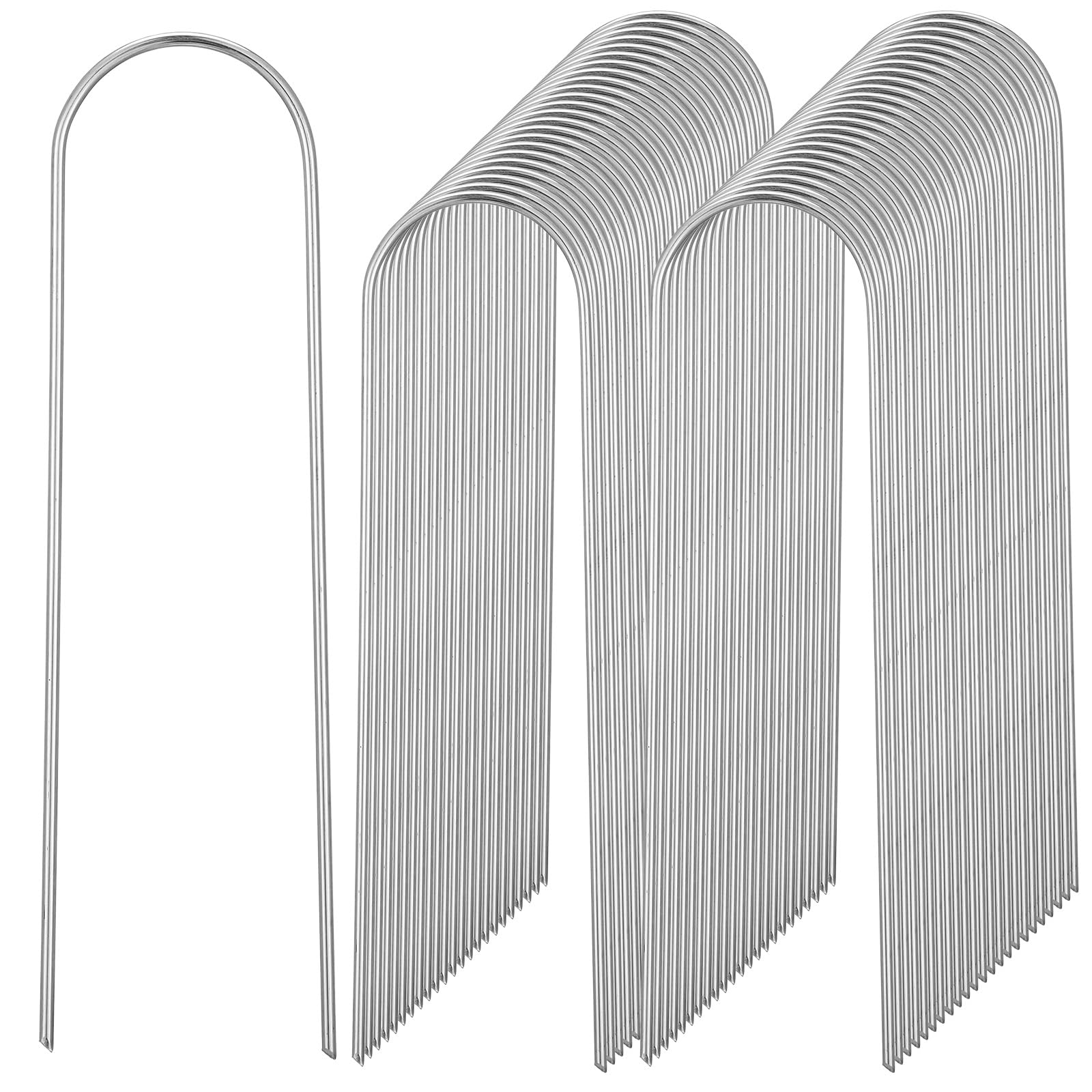 Telooco 150-pack U-shaped drip stakes secure irrigation lines in gardens.