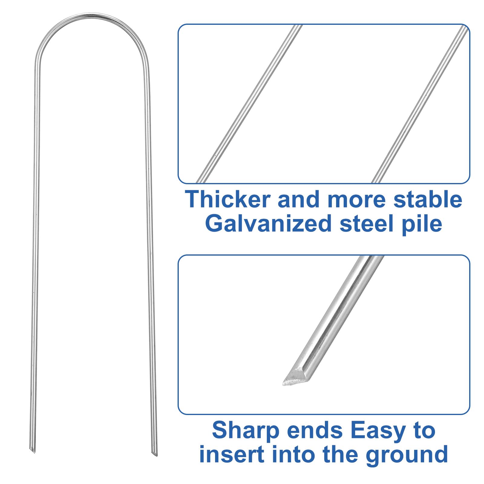 Telooco rust-resistant landscape staples secure fabric and tubing on uneven soil.