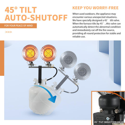Temctrl adjustable 90° head directs heat toward seating areas for comfort.