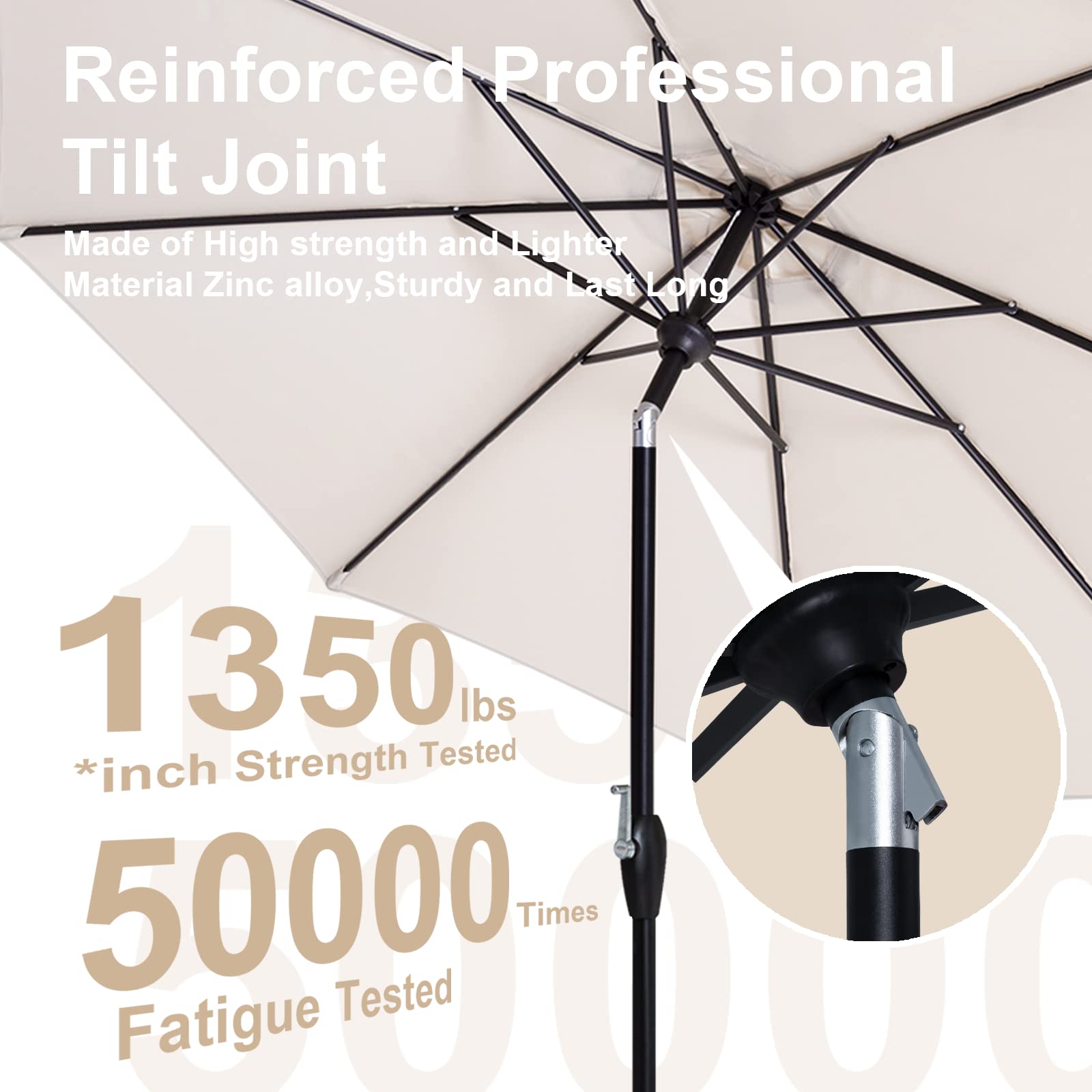 Tempera umbrella with 8 ribs for stable, durable shade.