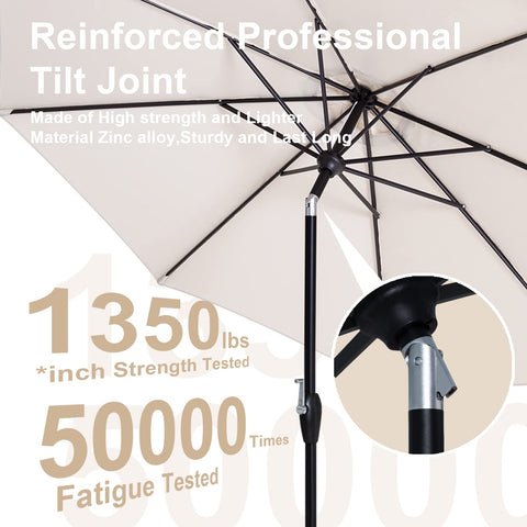 Tempera umbrella with 8 ribs for stable, durable shade.