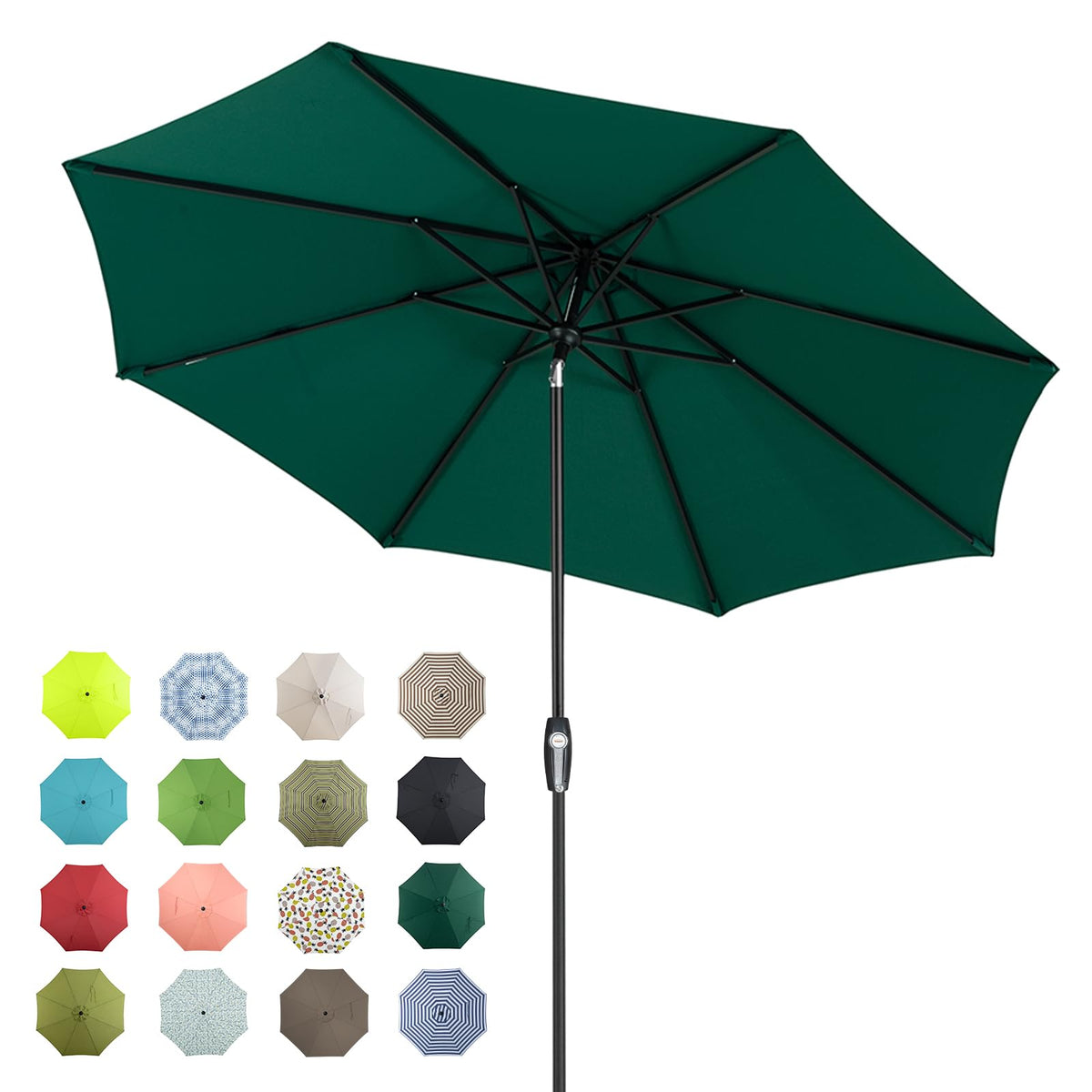 Tempera 9ft patio umbrella with auto tilt and crank for easy shade adjustment