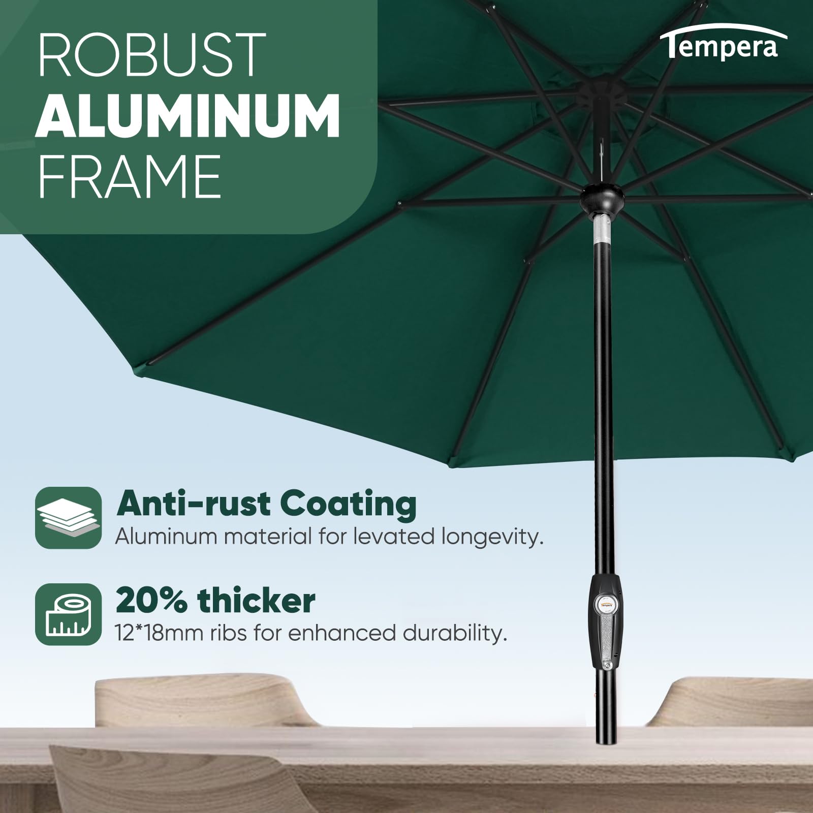 Sturdy pole and crank handle in forest green finish