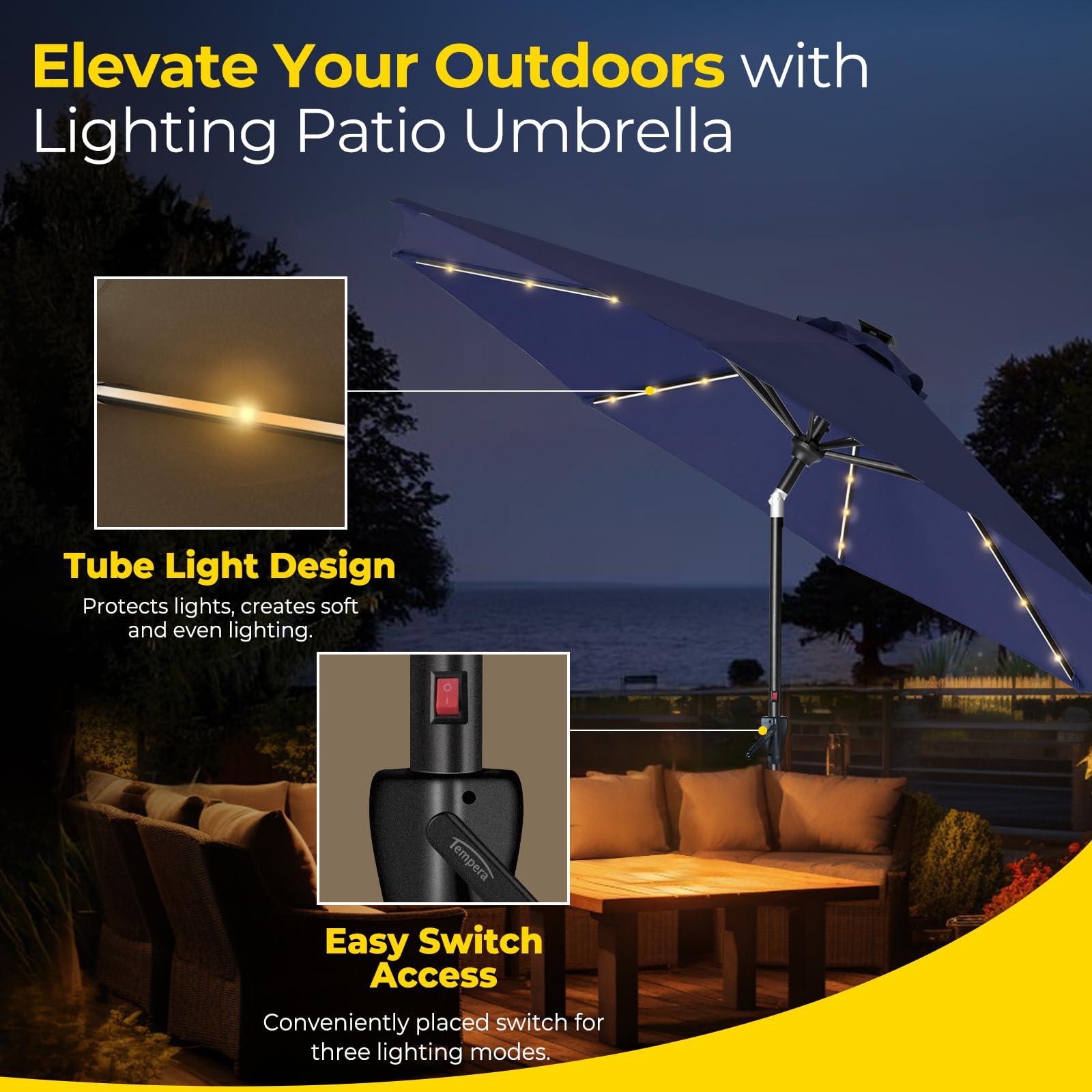 Tempera fade-resistant canopy maintains color with UV-blocking coating.
