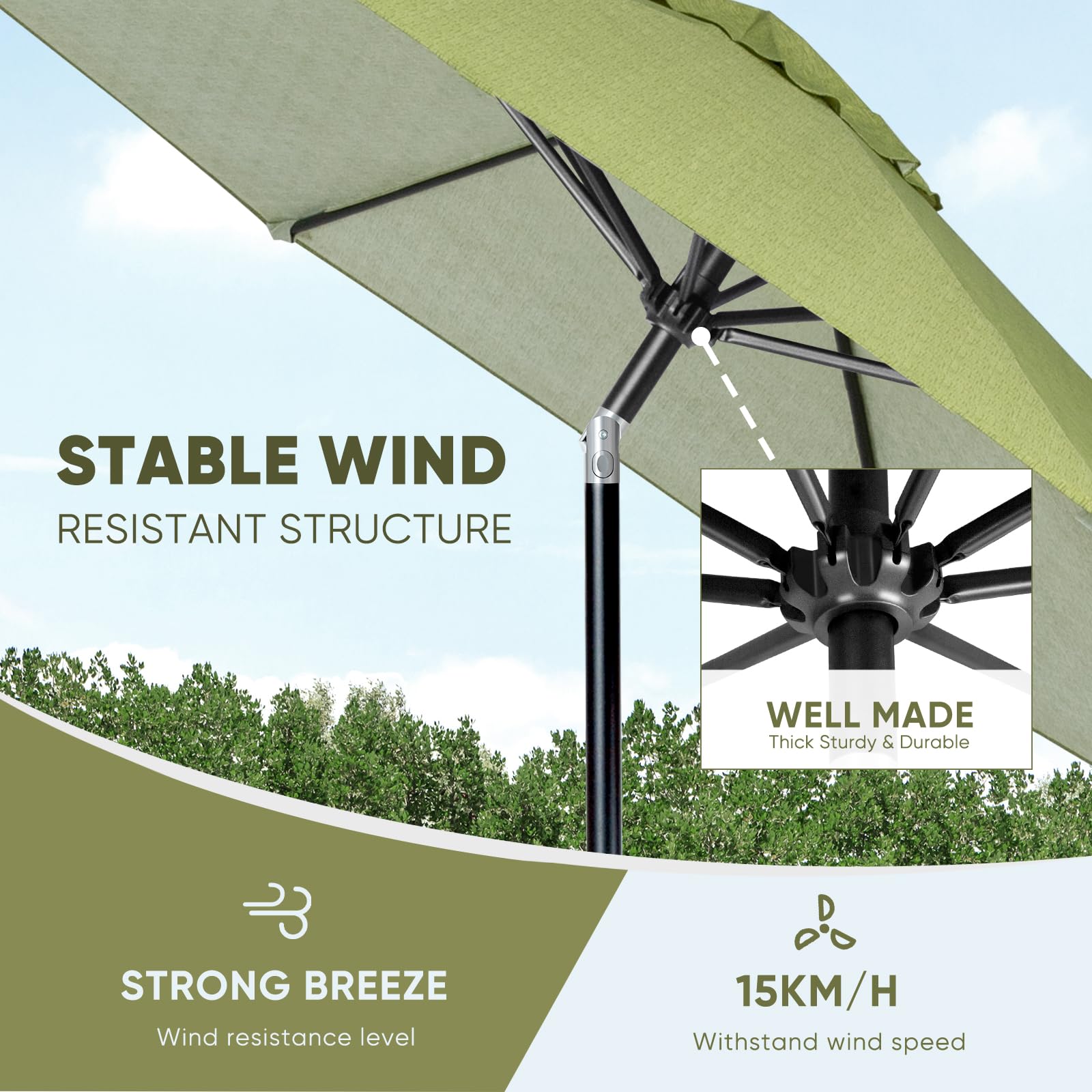 Tempera fade-resistant canopy maintains color under sun.