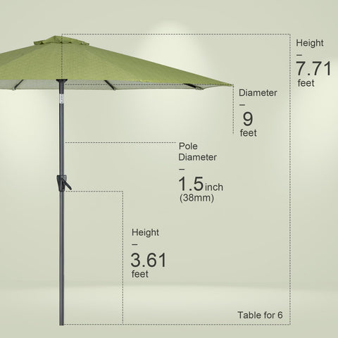 Tempera umbrella fits 42–54 inch tables for versatile setups.
