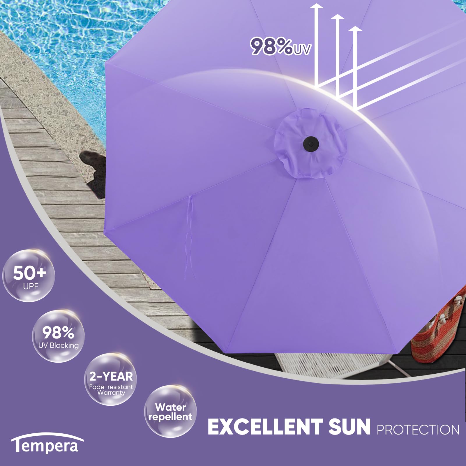 Tempera push-button tilt and crank for easy sun tracking