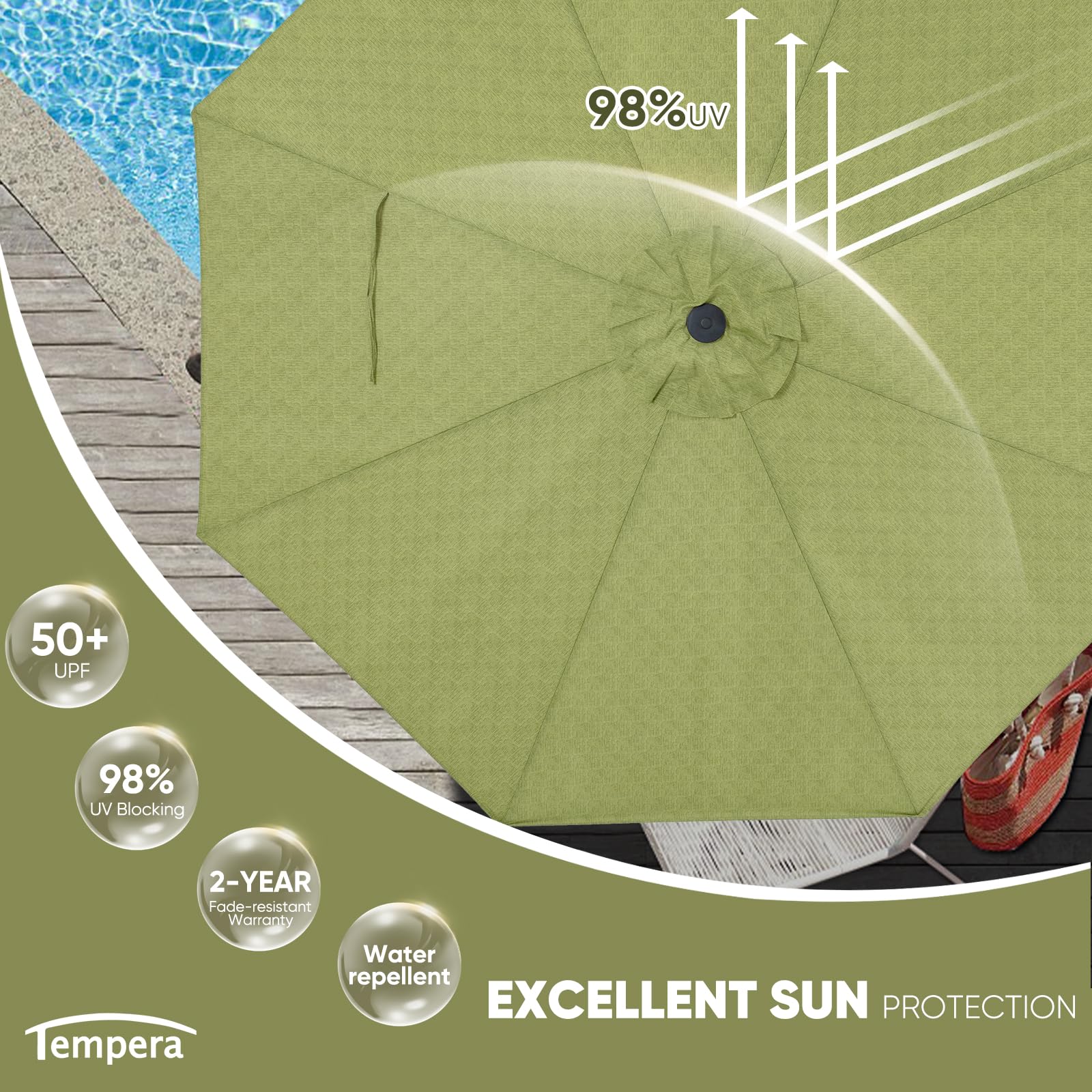 Tempera push-button tilt allows quick sun adjustment.