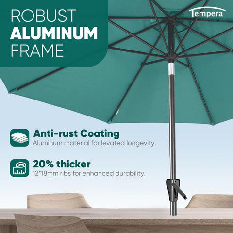 Tempera fade-resistant turquoise canopy maintains vibrant color and UV protection.