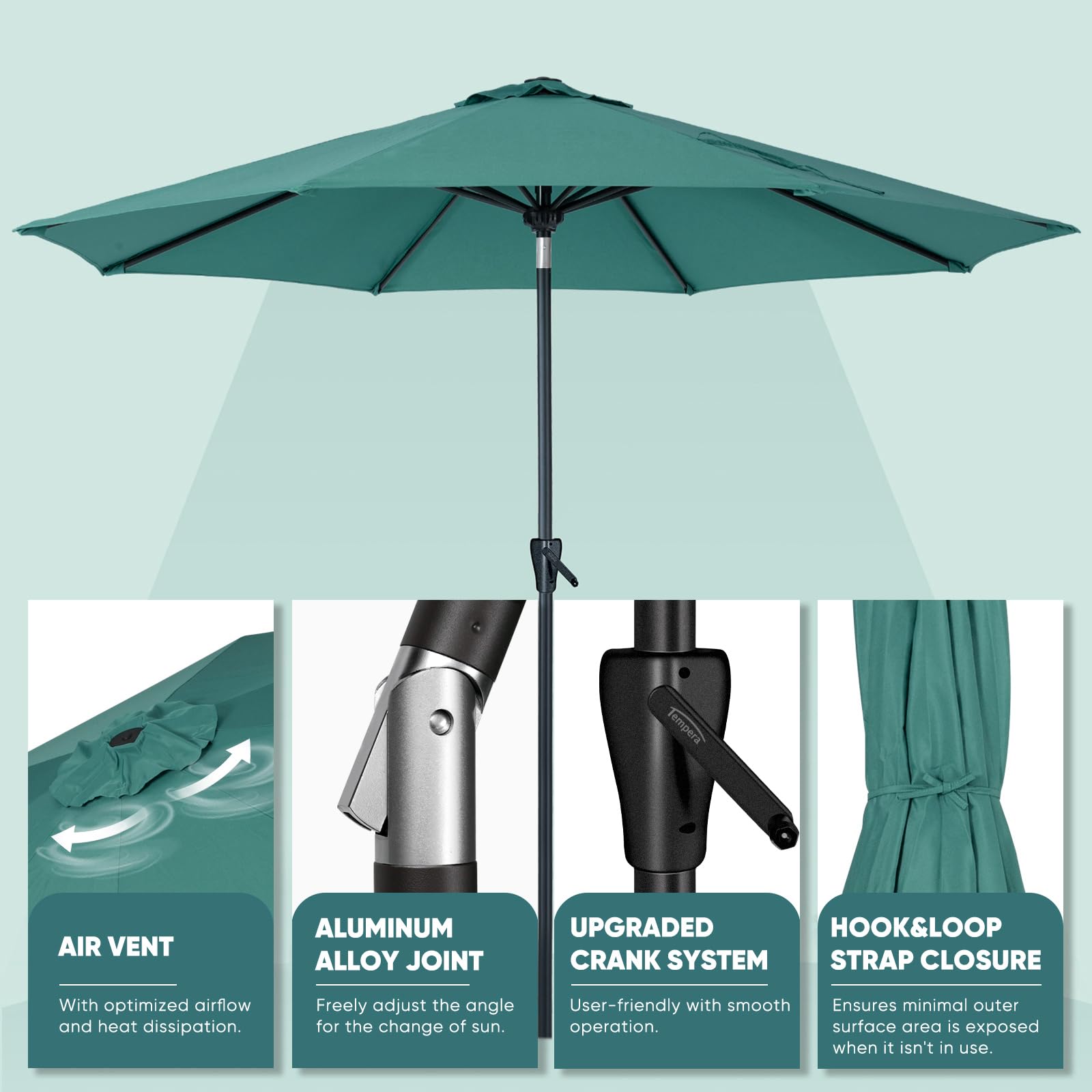 Tempera 10ft canopy covers tables from 47 to 59 inches for outdoor meals.