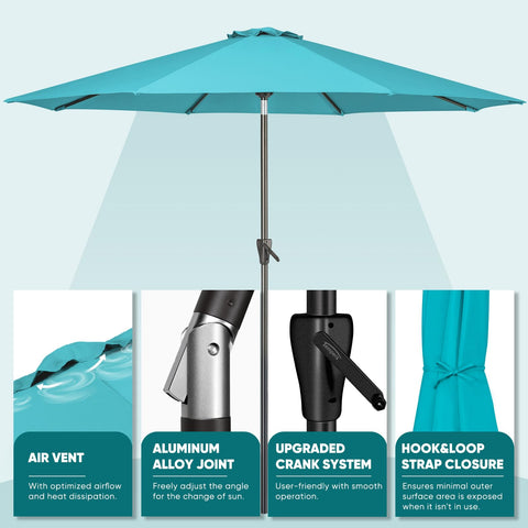 Tempera rust-resistant aluminum pole provides sturdy support.