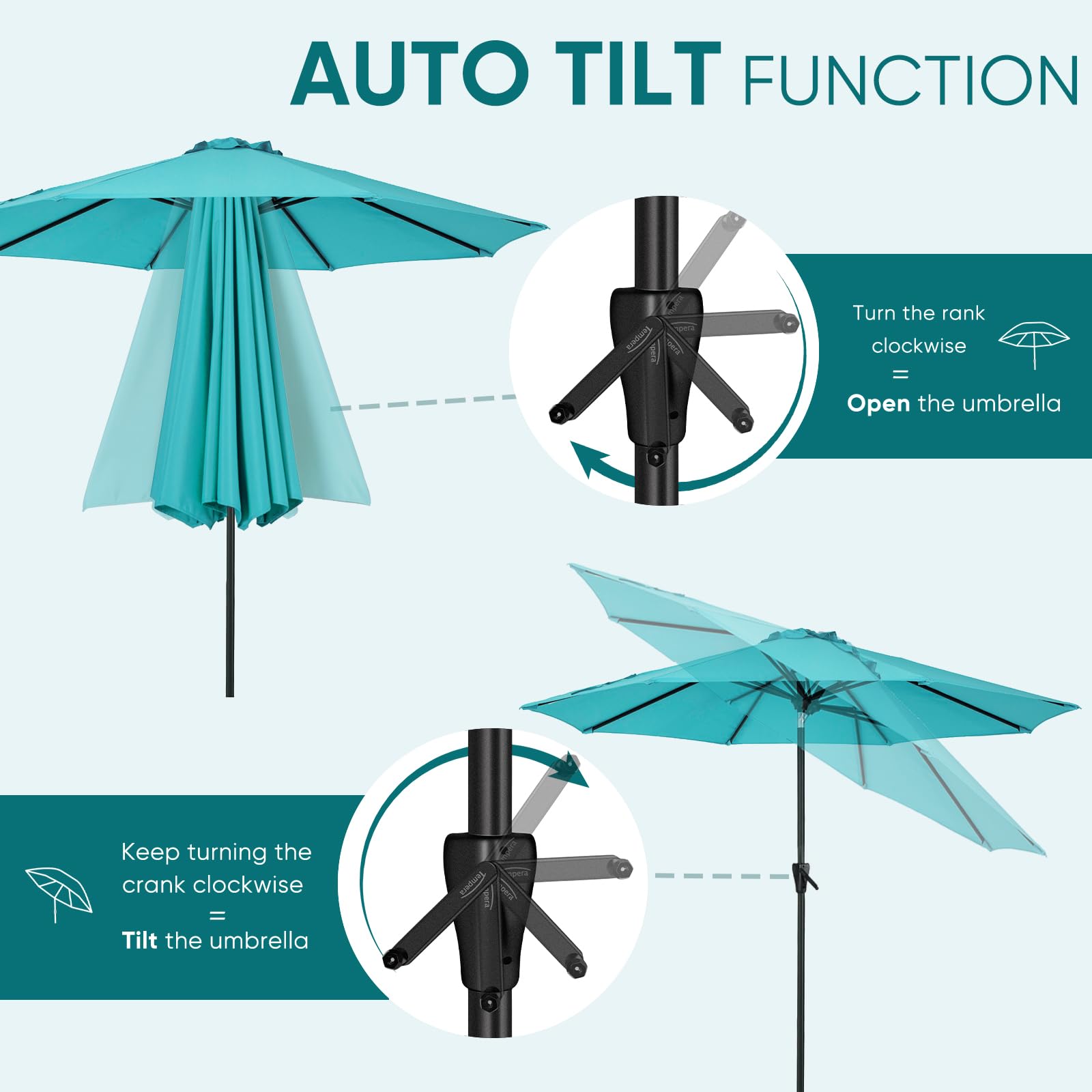 Tempera turquoise canopy showing vibrant outdoor shade.