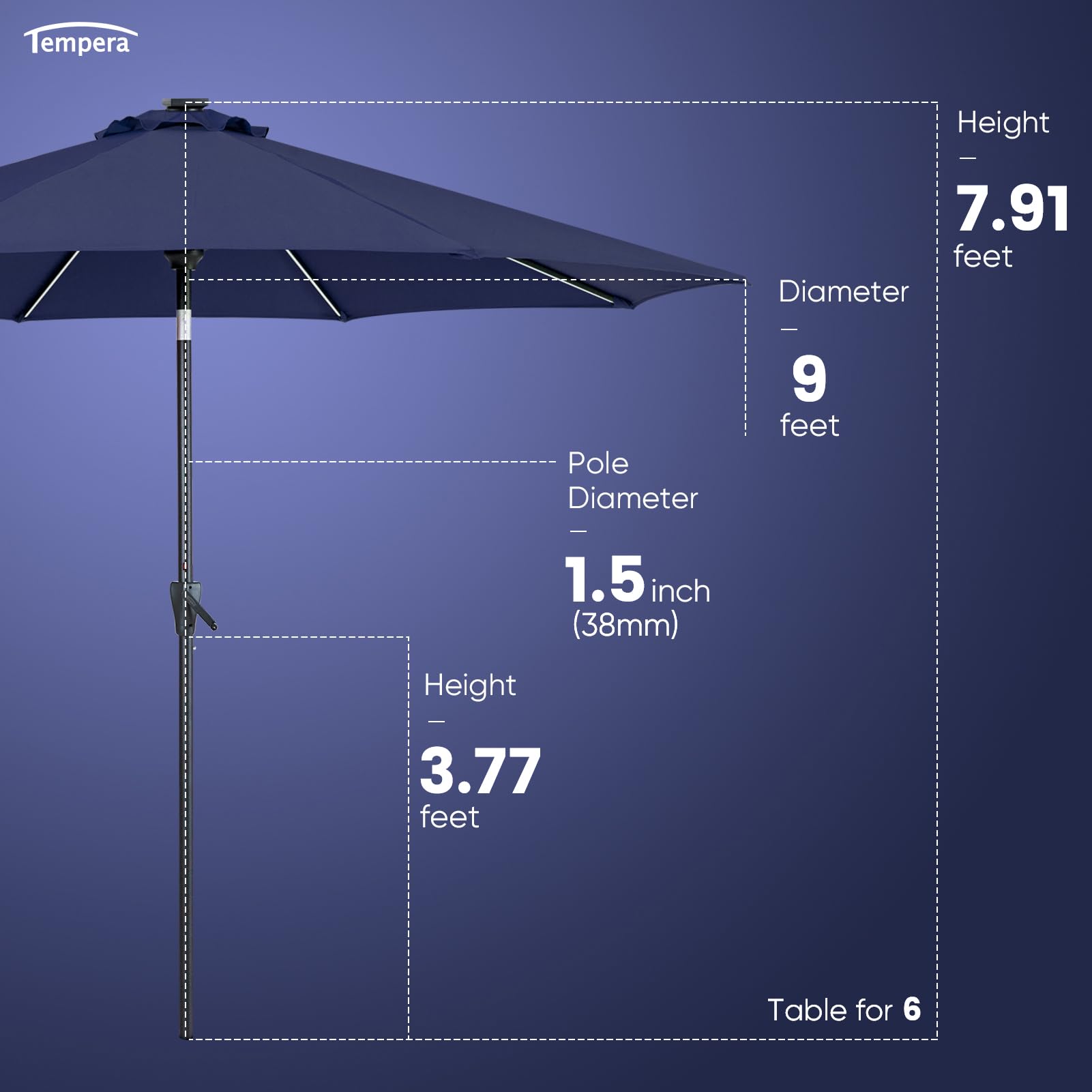 Tempera water-durable fabric stays resilient in rain and heat.