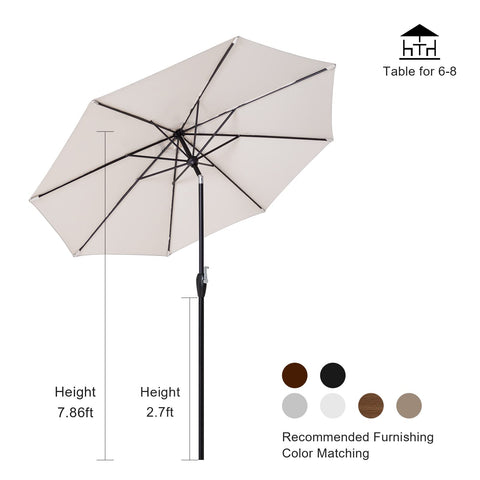 Tempera 9ft umbrella fits 42-54 inch tables and seating.