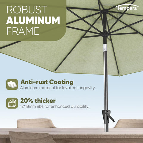 Tempera wind-resistant aluminum pole adds durable support.