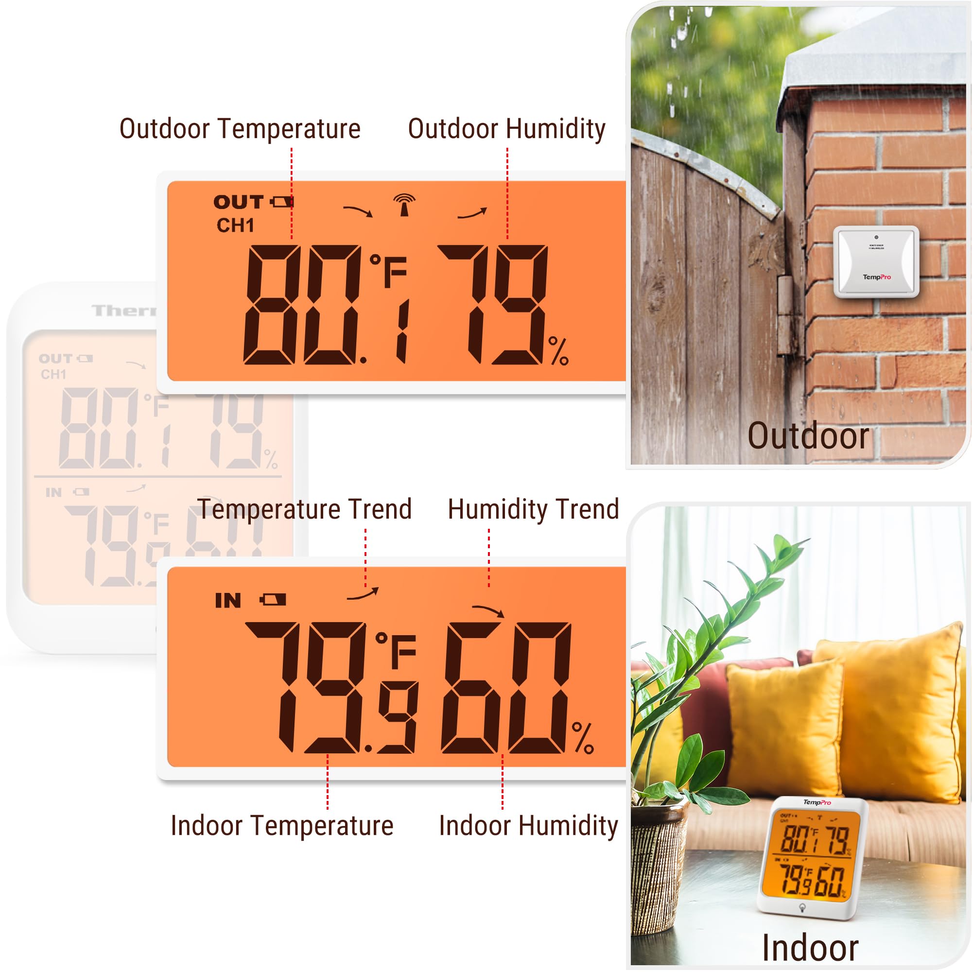TempPro 500 ft wireless range enables monitoring from across patios or yards.