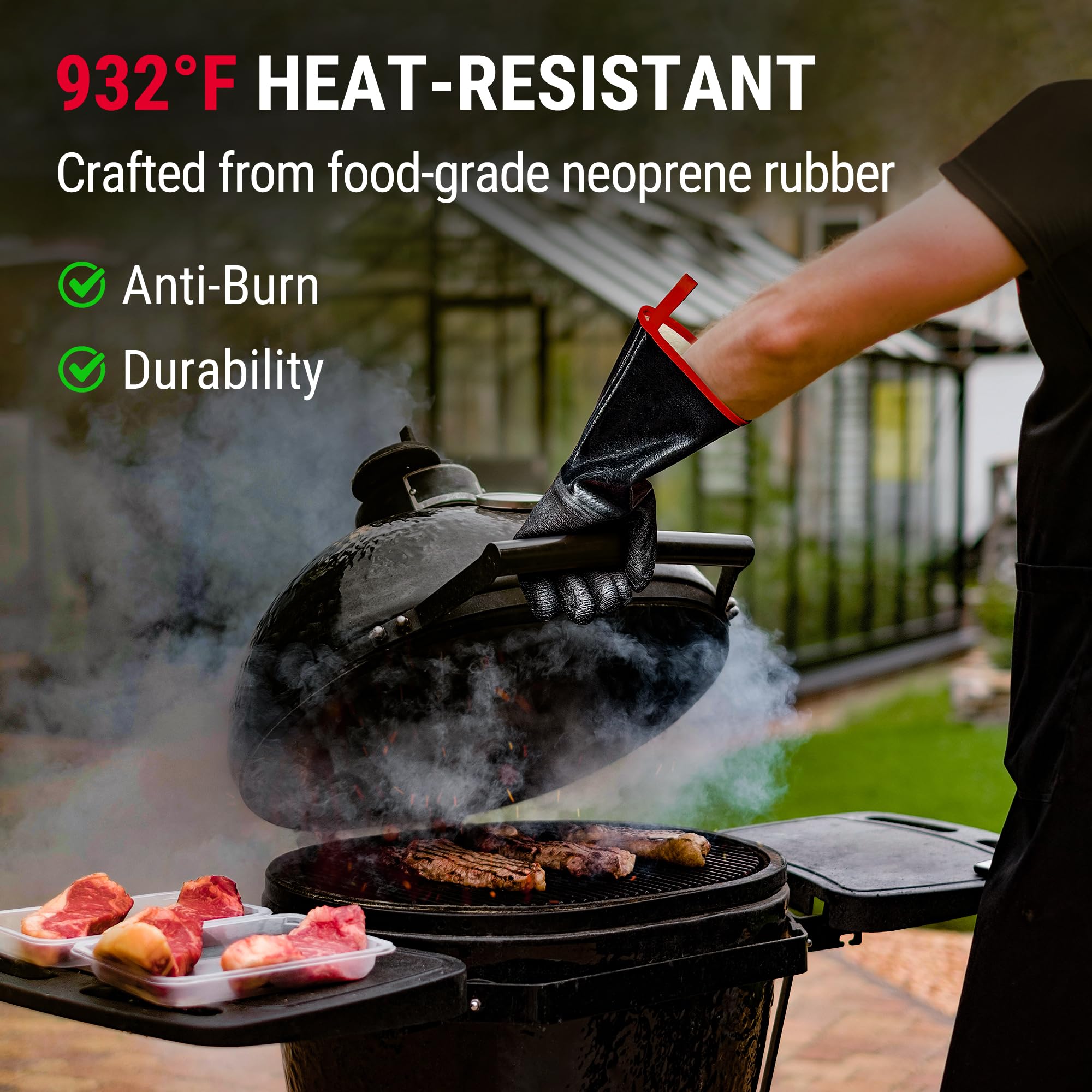 TempPro 932°F heat gloves cuff detail for arm protection.