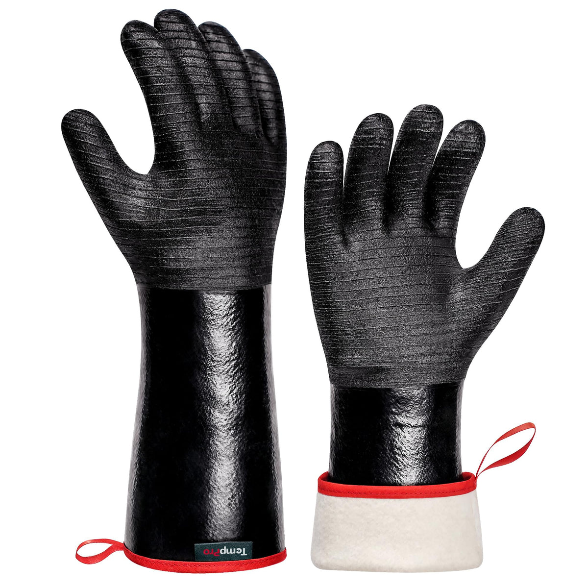 TempPro 932°F heat gloves front view with textured grip for secure handling.