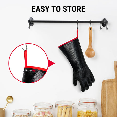 TempPro 932°F heat gloves ideal for grilling and rotisserie use.