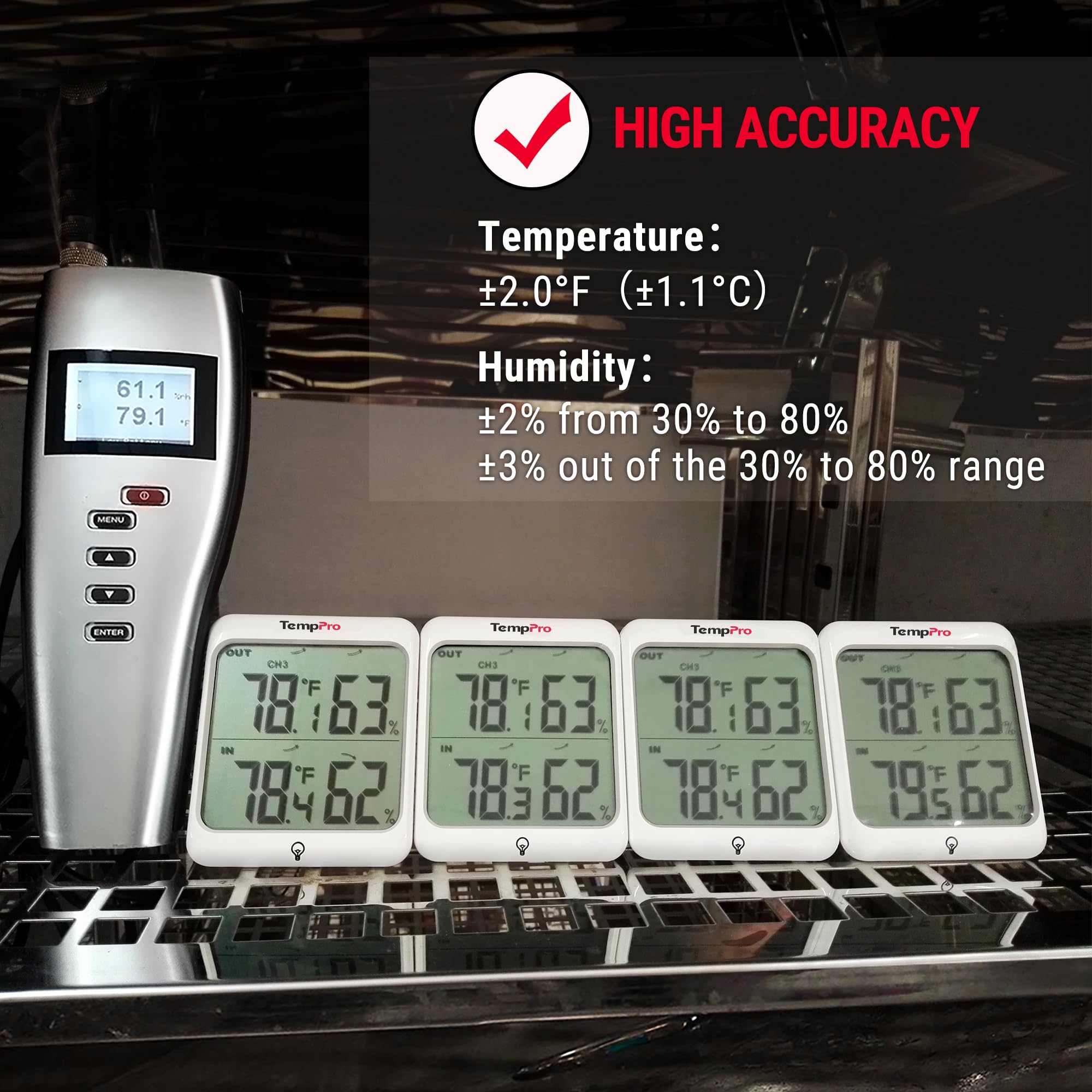 TempPro backlit LCD makes readings easy in dim light.